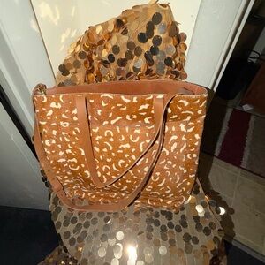 Madewell Brown Patterned Tote calf  hair pecan color